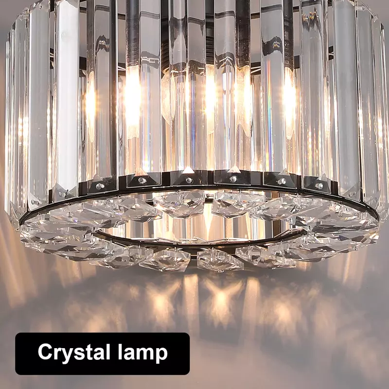 Black/Gold Crystal Pendant Light Mini Modern Luxury Ceiling Pendant-Light Fixtures Adjustable Hanging Lamp Dining Room Bathroom