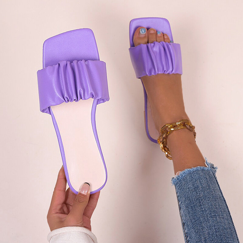 Women's New 2022 Slippers Female Square Heel Flip Flops Sandals Slippers Designer Soft Flat Slides Summer Sandals for Women