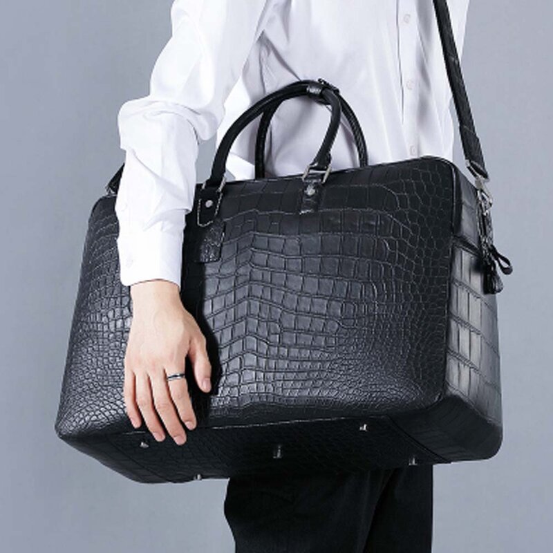 Hulangzhishi novo genuíno couro de crocodilo negócios lazer em uma viagem de negócios homens bolsa de viagem um ombro saco de bagagem