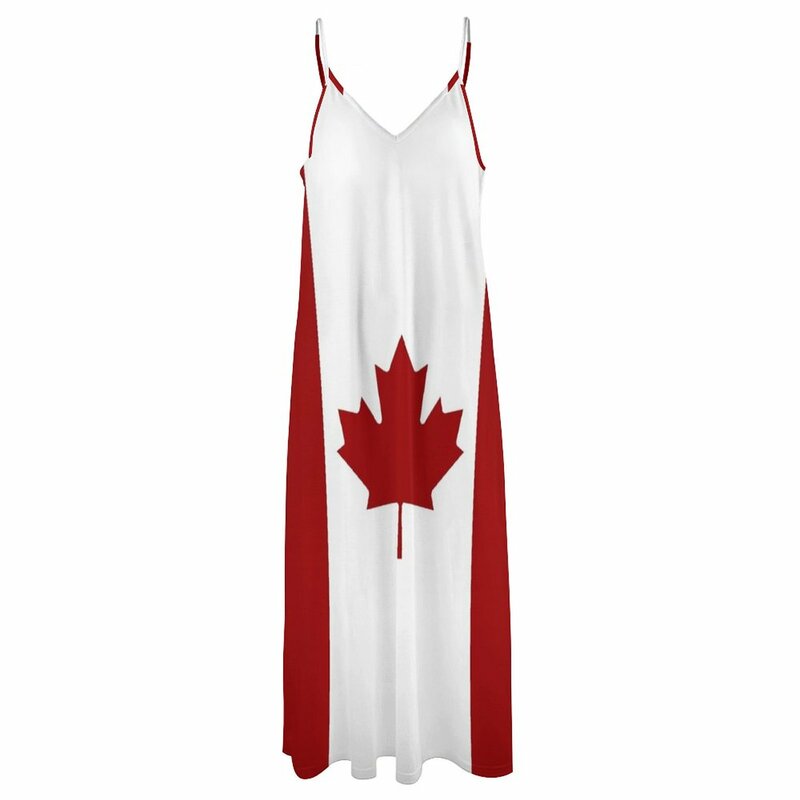 Vestido feminino sem mangas com bandeira canadense, vermelho e branco, vestidos de praia elegantes, vestido de festa feminino, roupa do festival, Canadá, 2024