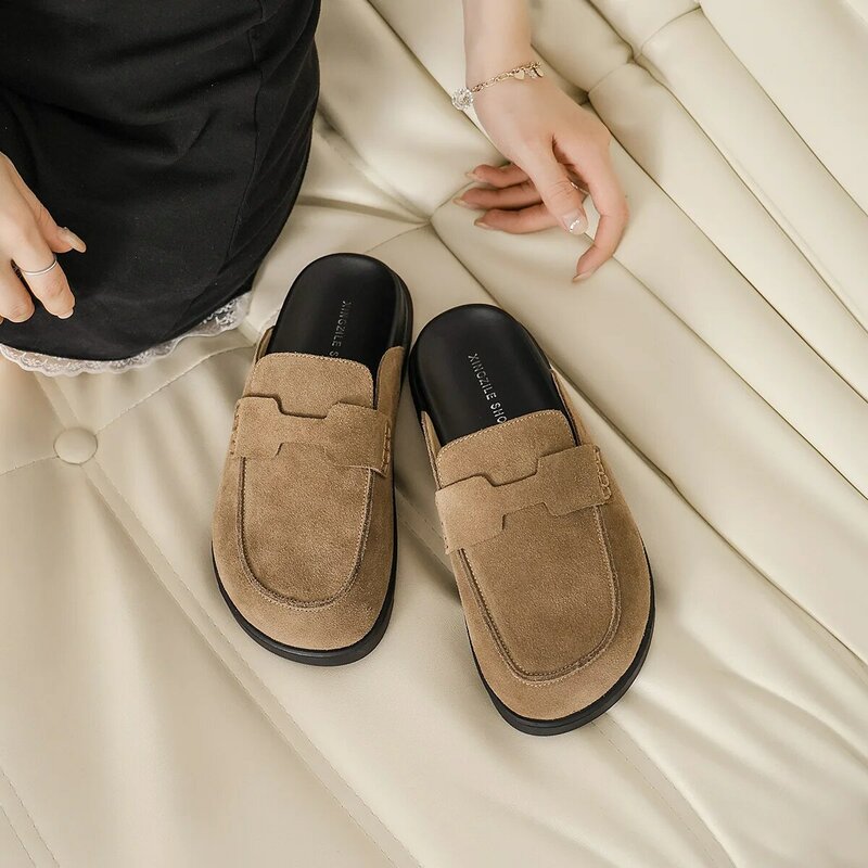 Zapatos Boken de piel auténtica para mujer, zapatillas con suela gruesa y suave, para primavera y verano, novedad de 2024