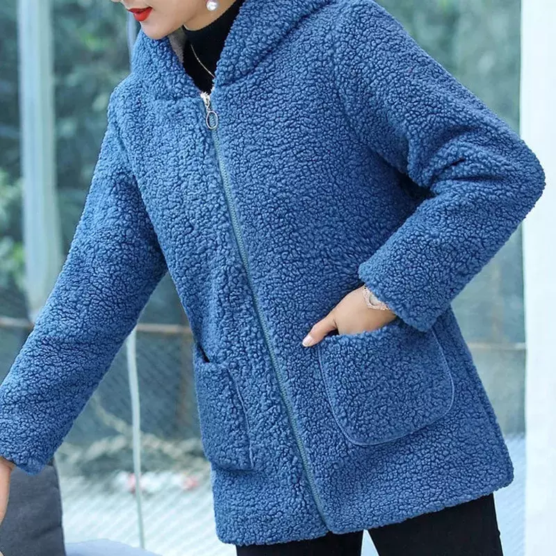 Ibu musim dingin wanita bulu bulu domba wol kutub bulu Plus beludru katun jaket mantel kebesaran mantel bertudung pakaian luar parka wanita