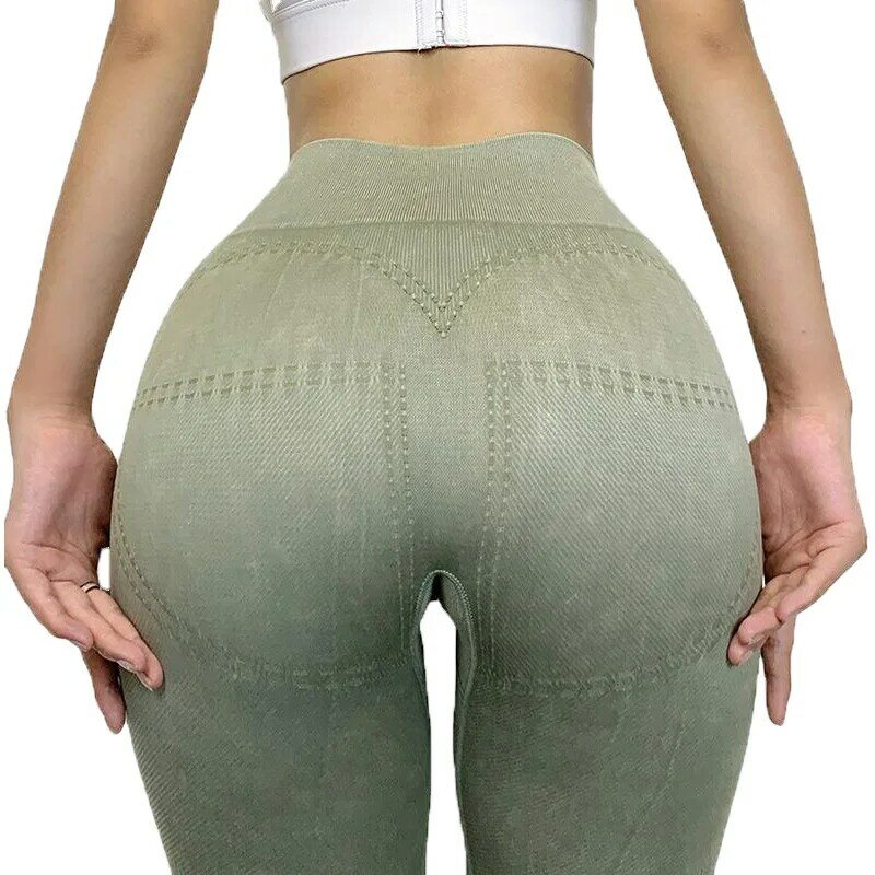 Calças de brim femininas de verão em forma de pêssego cintura alta hip lift calças de fitness nove pontos yoga fitness sports running leggings de lazer