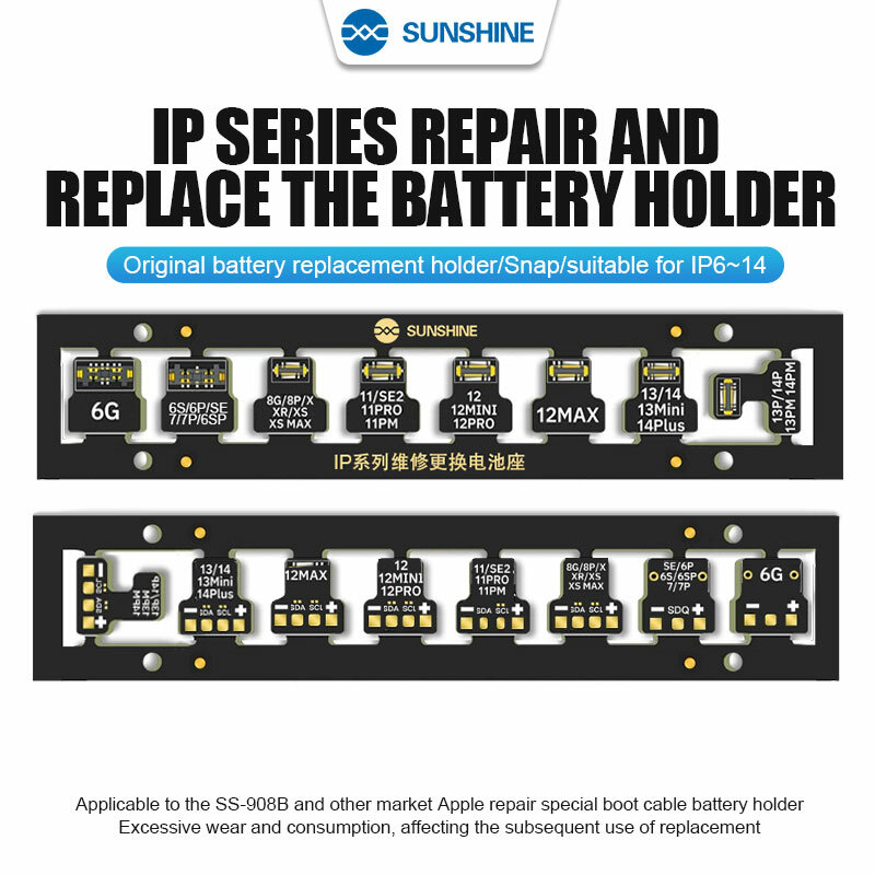 SUNSHINE es adecuado para reemplazo y mantenimiento de batería original de iPhone Serie 6 ~ 14, con un diseño desmontable/broche de uso
