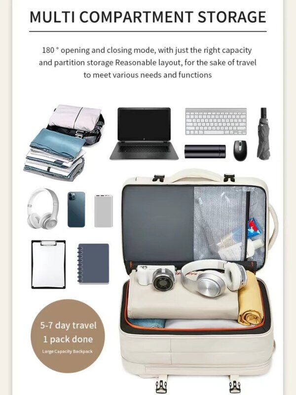 Mochila de viaje expandible de gran capacidad para hombre, bolsa de equipaje separada en seco y húmedo, mochila de negocios para computadora