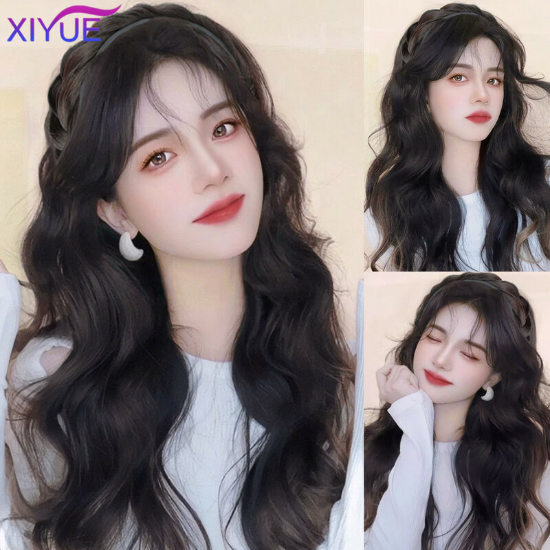 XIYUE Wig Women's Long Curly Hair Hoop Wig One piece Water Wave Pattern U-shaped Half Head Cover Synthetic Hair Extension