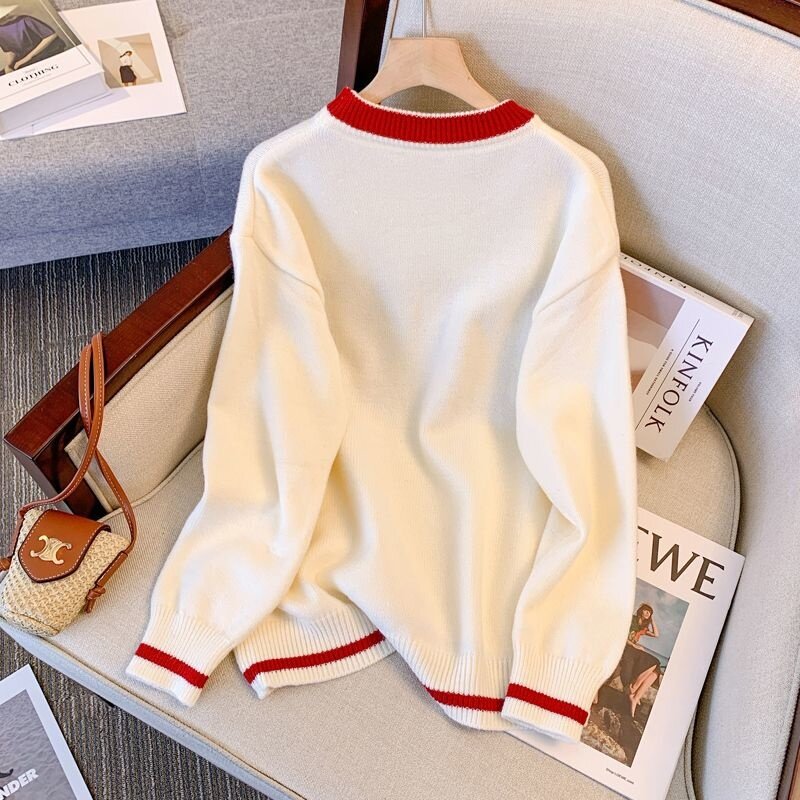 Fashionable Foreign Style Round Neck Ladies Pullover Sweater Autumn Winter New Cartoon Pattern Large Size Knitted Tops