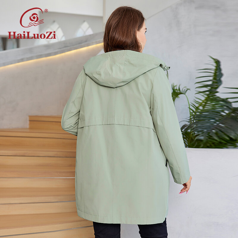 HaiLuoZi-gabardina de doble capa para mujer, abrigo largo medio con cremallera de alta calidad, parka elegante a prueba de viento, talla grande, 735