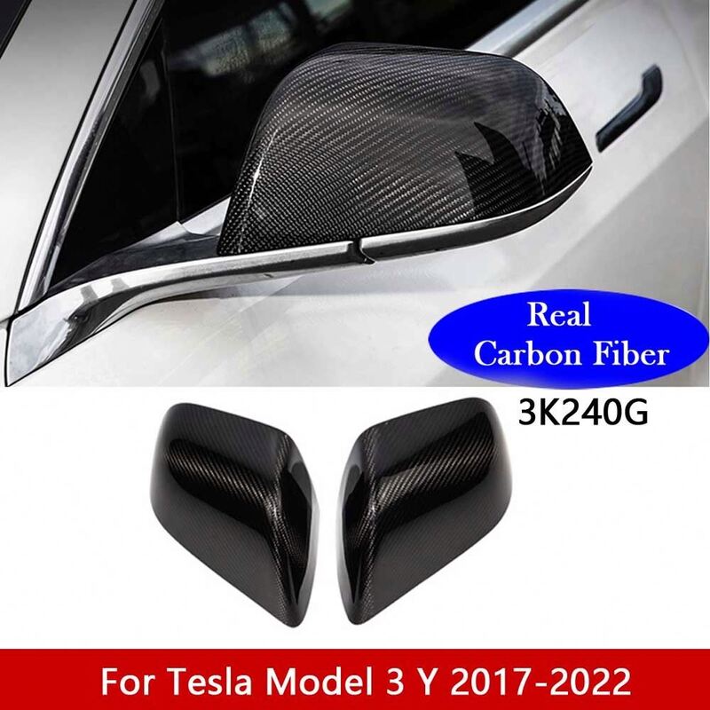New Energy Vehicle Parts & Accessories Car Real Carbon Fiber Rear View Mirror Protective Cover For Tesla Model 3 Y 2017- 2020