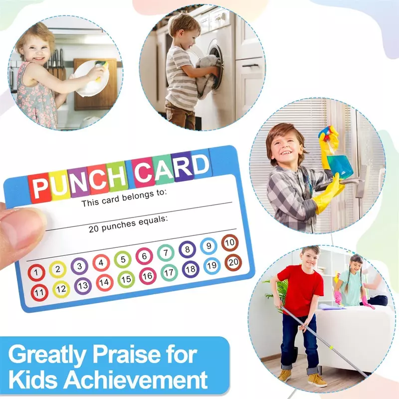 子供のための報酬ポイントパンチカード、インタラクティブな成長記録ツール、良好な圧力のない用品、クリエイティブな評価カード、50枚