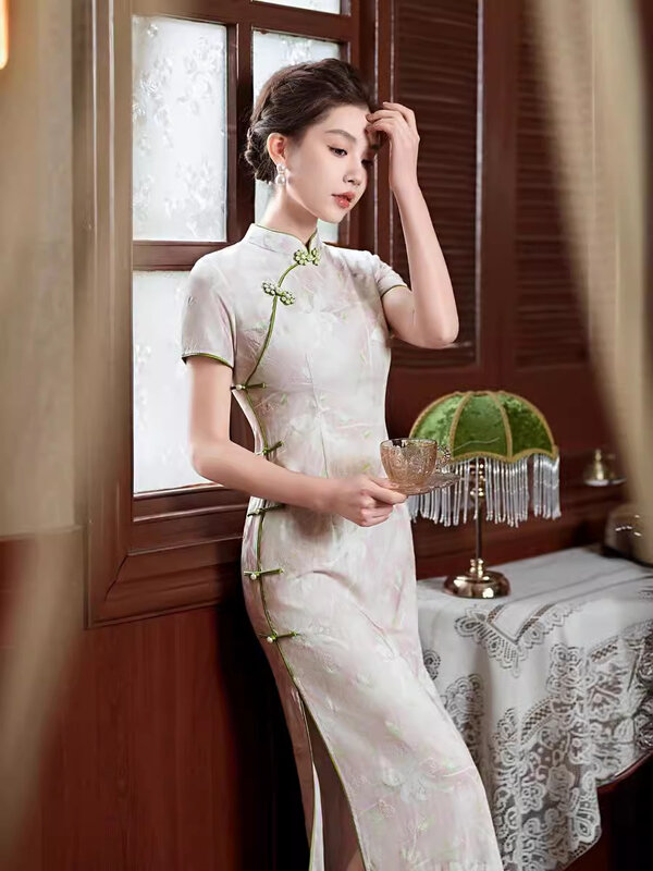 Новое китайское женское платье Qipao, Новинка лета 2024, юбка в китайском стиле, повседневное освежающее молодежное платье высокого класса