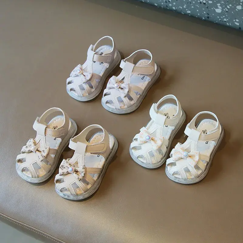 Sandalias de fondo suave para niña, zapatos planos de princesa, informales, a la moda, para primeros pasos, para verano