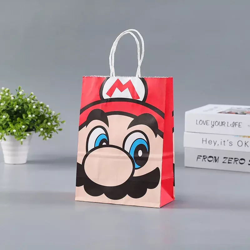 Super Mario Party Tote Bag Creative Anime Peripheral Mushroom Star Print Party Theme Candy Gift Bag Kraft Bag Children Toy Gift