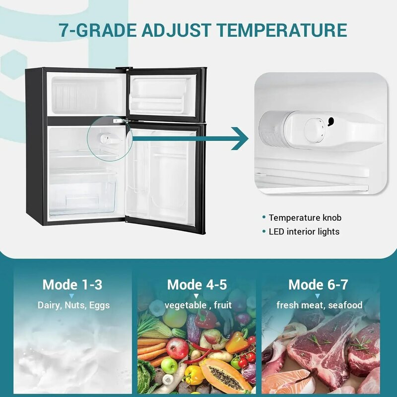 2-дверный мини-холодильник с морозильной камерой, вертикальный для общежития, спальни, офиса, квартиры-хранения продуктов или пива, черный