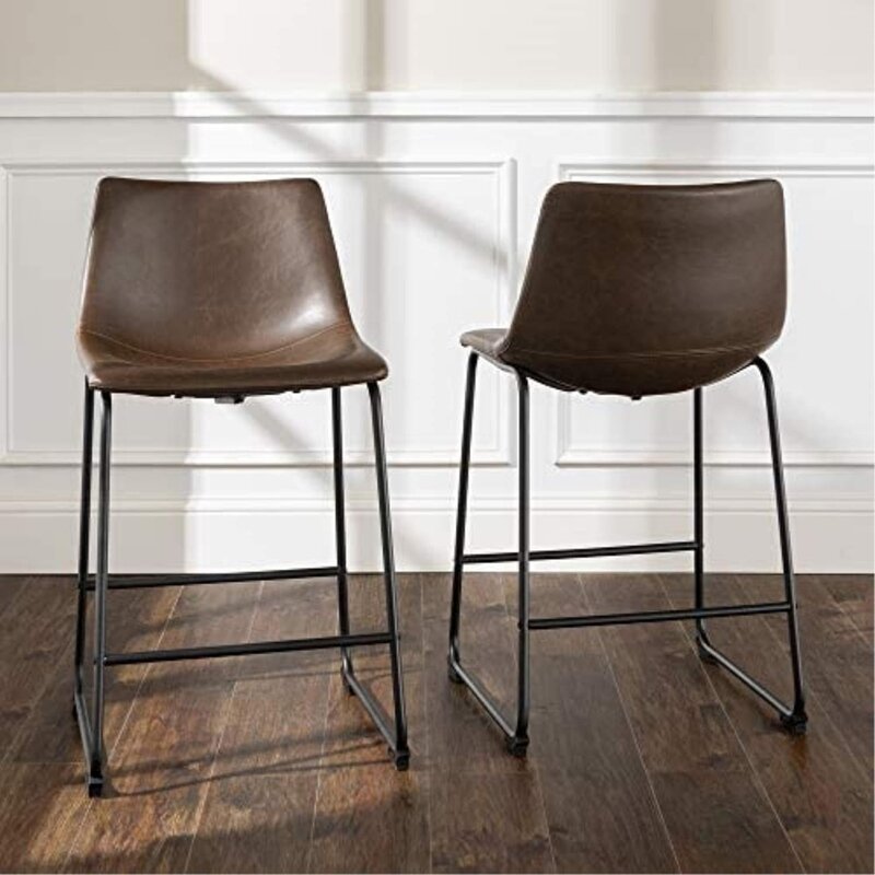 Industrial faux leather armless bar chair, 2-piece set of 18 inches deep x 22 inches wide x 34.5 inches high