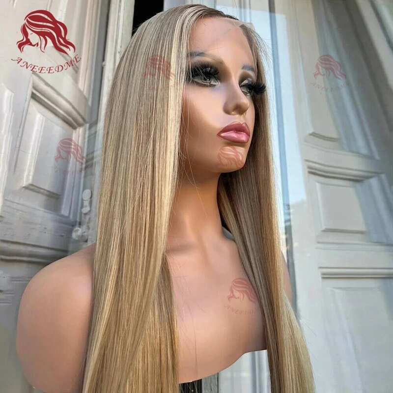 باروكة شعر بشري بدانتيل أمامي للنساء ، ريمي ملتف مسبقًا ، أشقر رماد ، 13 × 4