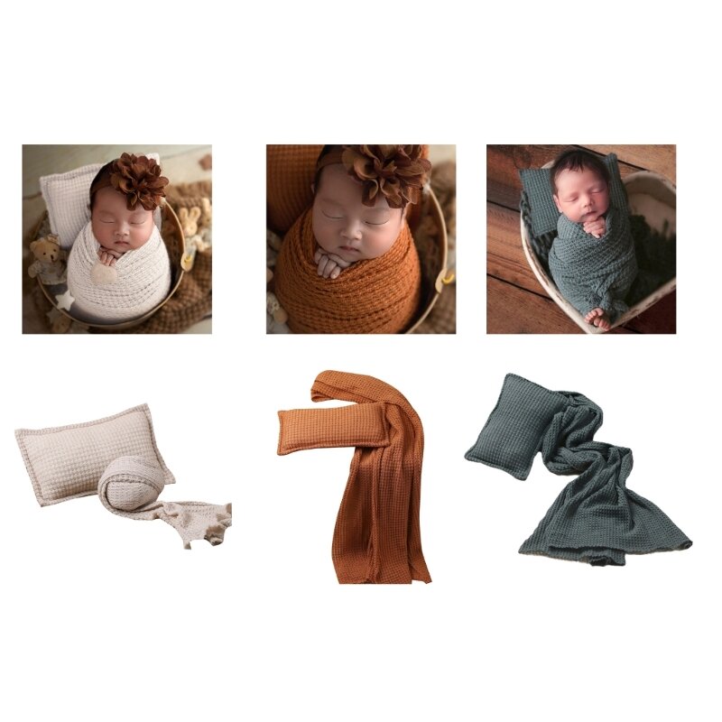 Mn-Couverture ronde et coussin de tête en coton pour nouveau-né, accessoires de photographie, oreiller assressenti, couverture ronde respirante