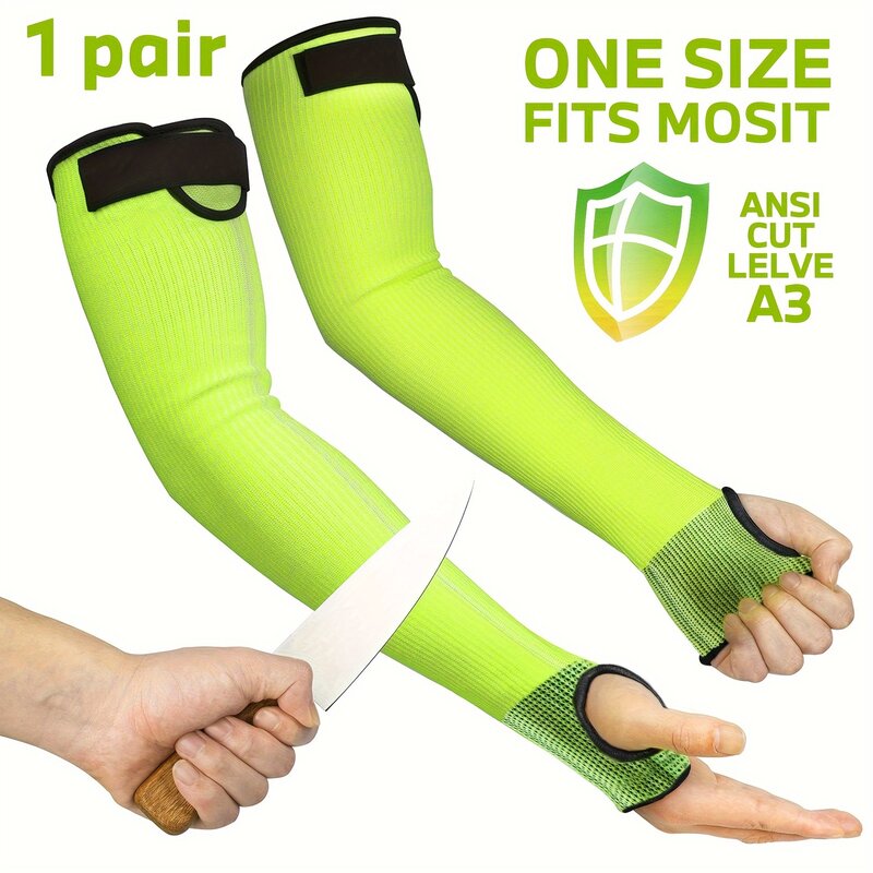 1 Pair, One Size, Cut Resistant Sleeves with Thumb Hole, Adjustable Hook & Loop, for Yard, Kitchen, Gardening, Green - BOLDPONT