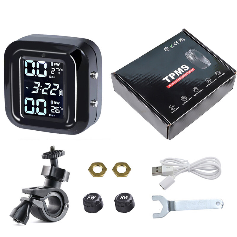 Bike Motor Tire Pressure Monitoring Alarm Systemwireless Lcd Display Motorcycle Tire Pressure Detection