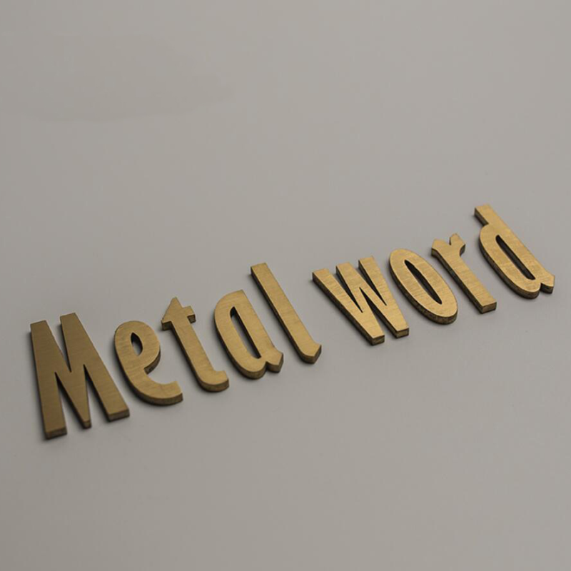 Potongan laser kustom huruf baja tahan karat disikat solid, tanda toko logam Sepuh emas