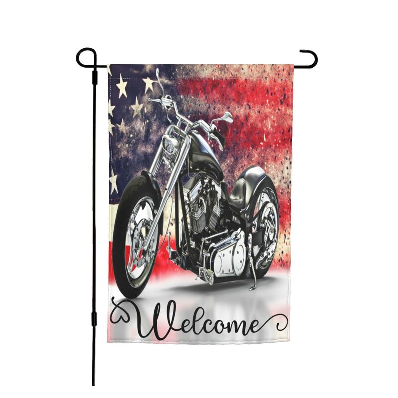 미국 오토바이 애국 정원 깃발, 여름 수채화 자전거 국기, 수직 양면 폴리에스테르, 파티오 잔디