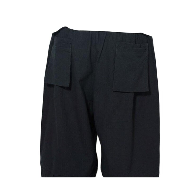 Celana pendek longgar Linen pria, Bawahan kasual nilon gaya etnik trendi 9 inci katun serat poliester Dewasa musim panas