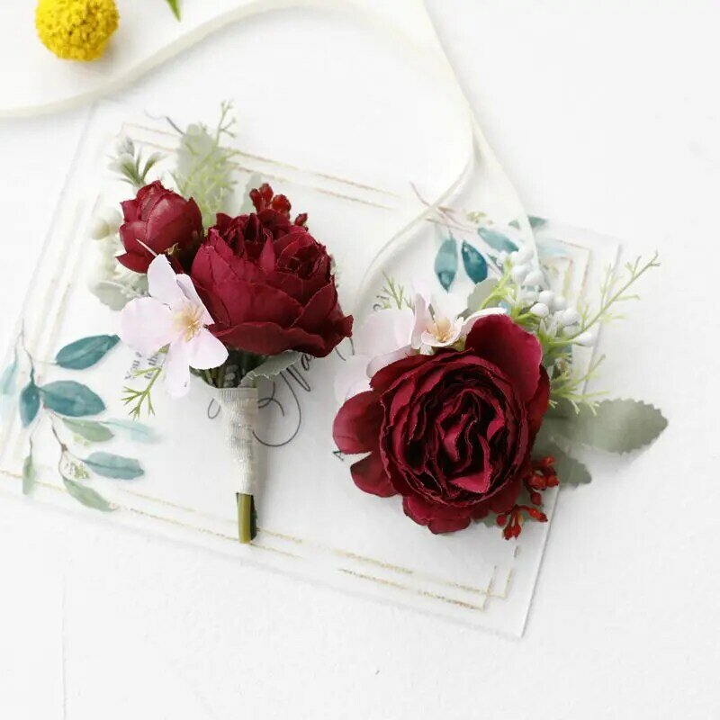 Pink Artifical Flowers Boutonnieres Wrist Corsage Bridesmaid Wedding Accessories akcesoria ślubne