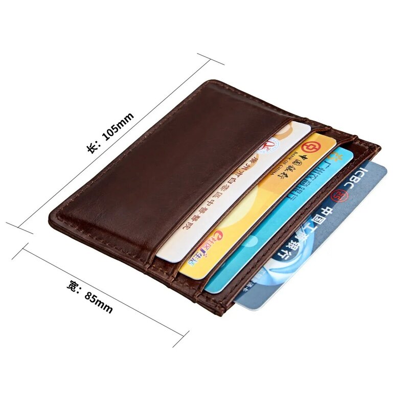 Carteira de couro genuíno retro, titular de cartão de crédito Rfid ultrafino, carteira fina curta para homens e mulheres, 7 slots