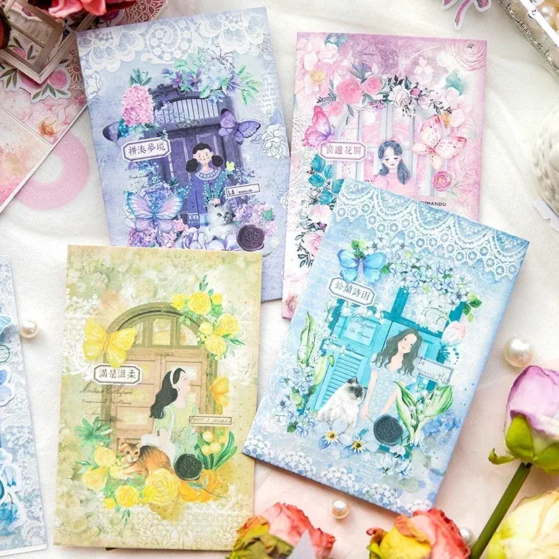 36Pcs Romantic Flower Material Paper Border Decoration Writing Notebooks Package Wrap gifts Scrapbook Cut 148*100MM