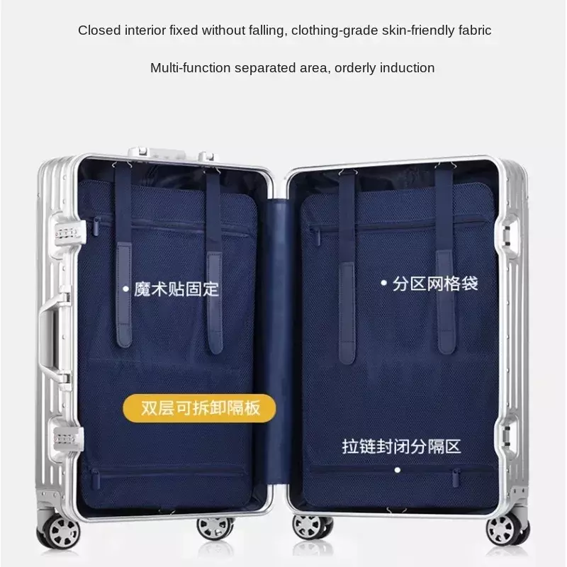 Valigia Trolley in lega di alluminio-magnesio valigia d'imbarco con ruote spedizione gratuita 20 24 26 29 pollici valigie promozionali