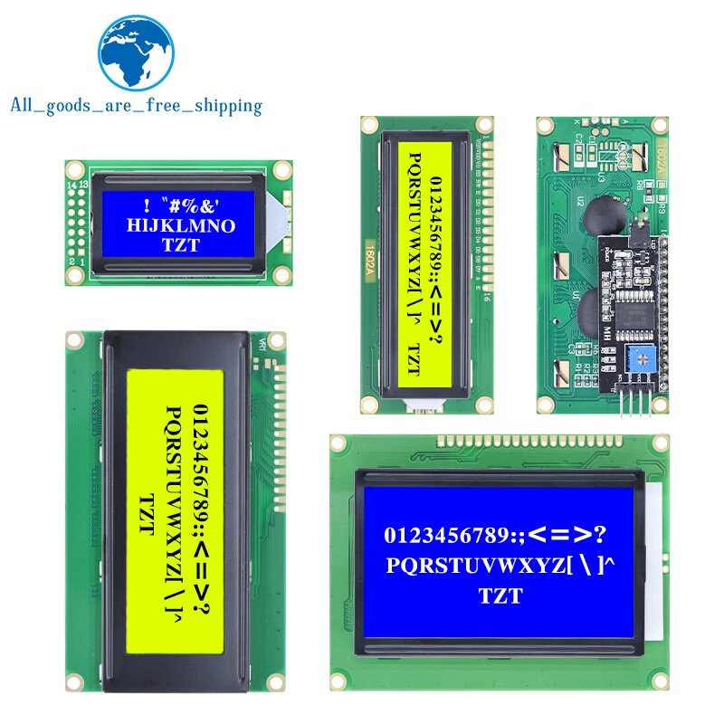 TZT-LCD1602 LCD 1602 وحدة ، شاشة زرقاء وخضراء ، 16x2 ، 20X4 حرف ، HD44780 وحدة تحكم ، 2004 ، 12864