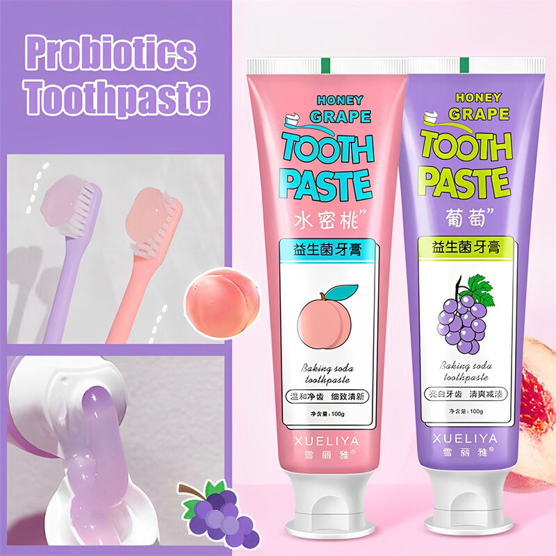 100 г пробиотическая зубная паста, удаление фруктового вкуса, осветление, плохое дыхание, свежесть, бытовой персиковый Виноградный Вкус, зубная паста