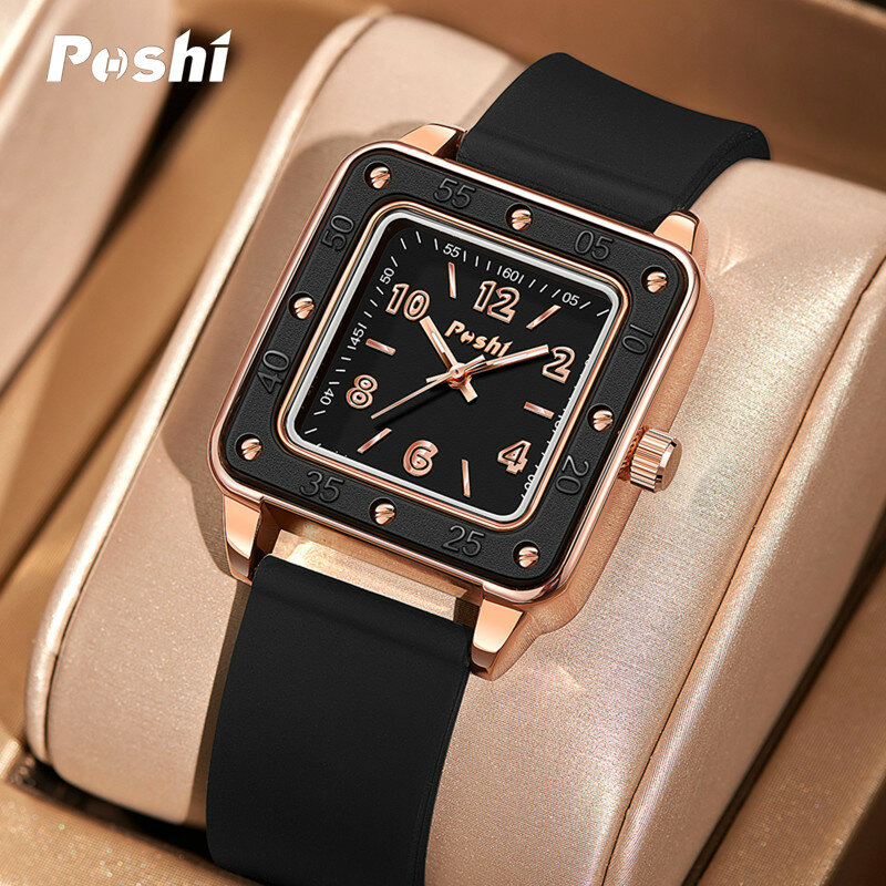 POSHI-Relógios de pulso em silicone com mostrador numérico para mulheres, relógio de quartzo original para senhoras, relógio feminino, moda, 2023
