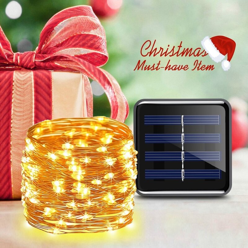 Guirnalda de luces LED solares para exteriores, guirnalda impermeable para fiestas navideñas, decoración de jardín, 7M/12M/22M/32M, Año Nuevo