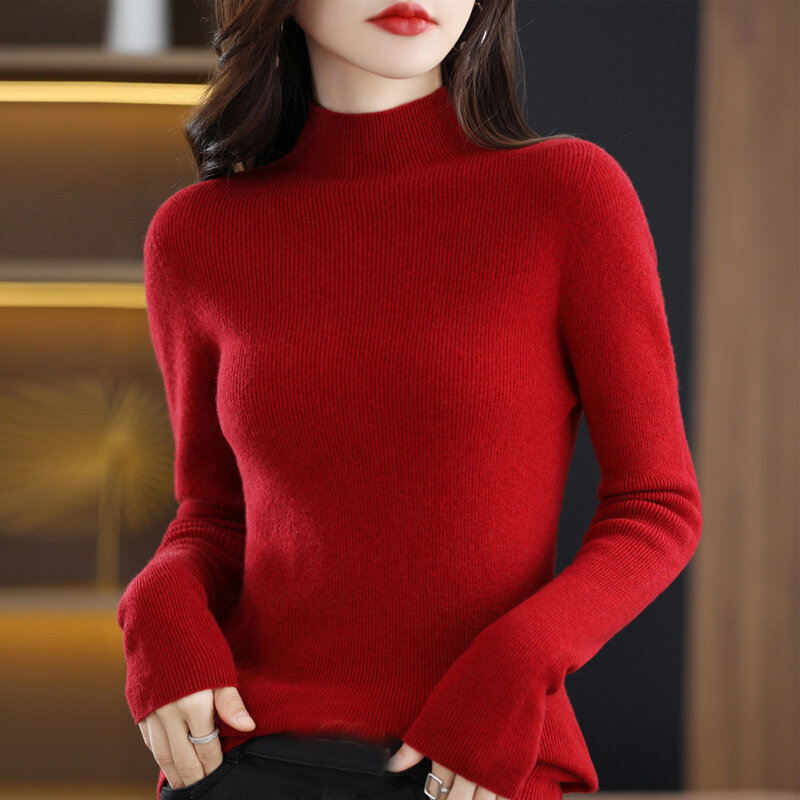 Fashion Soft Tops Autumn Solid Knitted Pullover Winter New Long Sleeve Turtleneck Women Clothes Jumper Casual Warm Sweater 28500