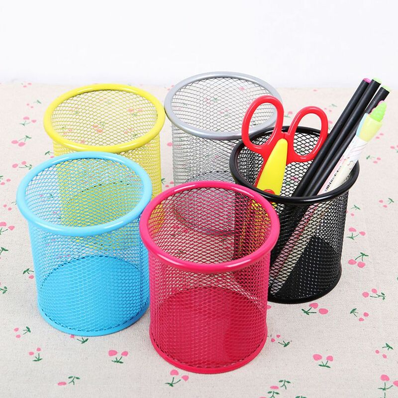 1PC Simple Metal Mesh Pen Holder Office Organizer Round Cosmetic Pencil Pen Holders Stationery Container Office Supplies