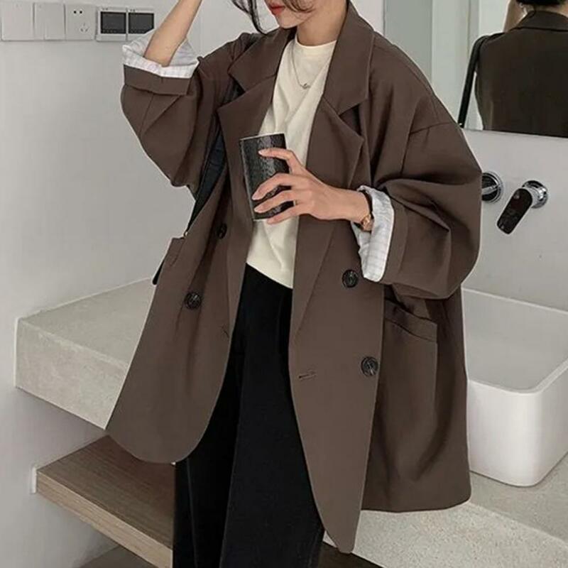 Женский Костюмный пиджак, Стильное женское двубортное пальто в британском деловом стиле с карманами с лацканами для женщин на осень и весну