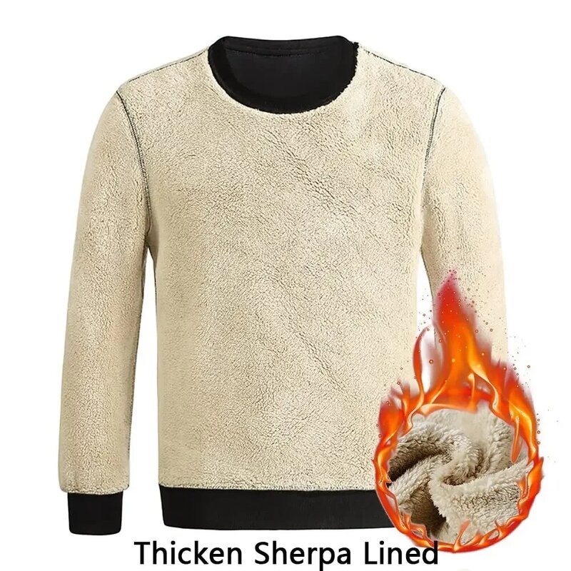 Stylowy luźny pulower dla mężczyzn-sweter z gruby ciepły polar podszewką na jesień i zimę