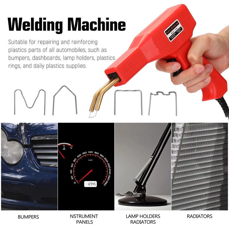 Red Plastic Welder 50W Hot Nail Gun With 200/400/800 Nails Car Bumper Repair Kit Cracking Tool Garage Nailer PVC Machine Welding