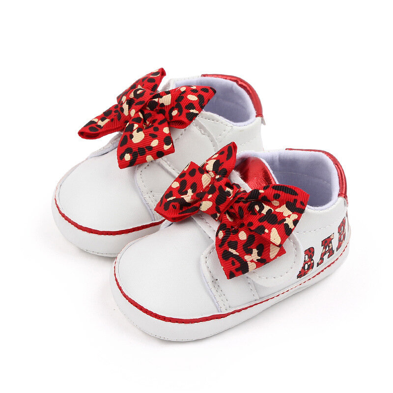 Baby Girl Sneaker Fashion Non-slip Bow Letters Leopard Print Flats First Walking Shoes for Casual Daily