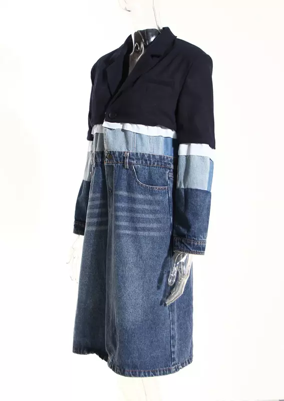 Женский джинсовый костюм с длинным рукавом, однотонный блейзер с длинным рукавом, весеннее пальто