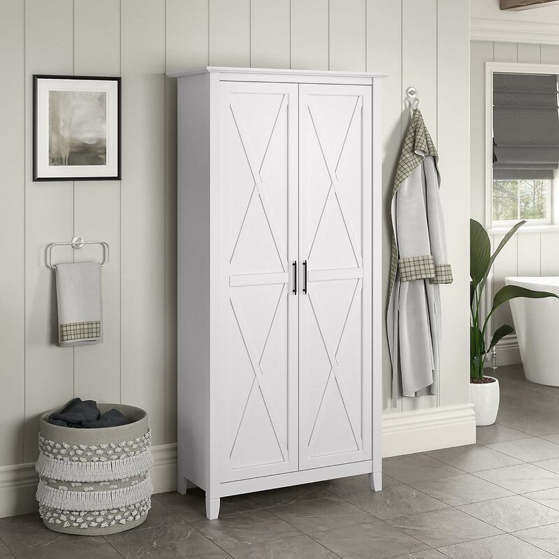 Holz, Badezimmers chrank mit 2 Türen aus reiner weißer Eiche, 65 "hoher Schrank für Küche, Esszimmer, Flur, Schule
