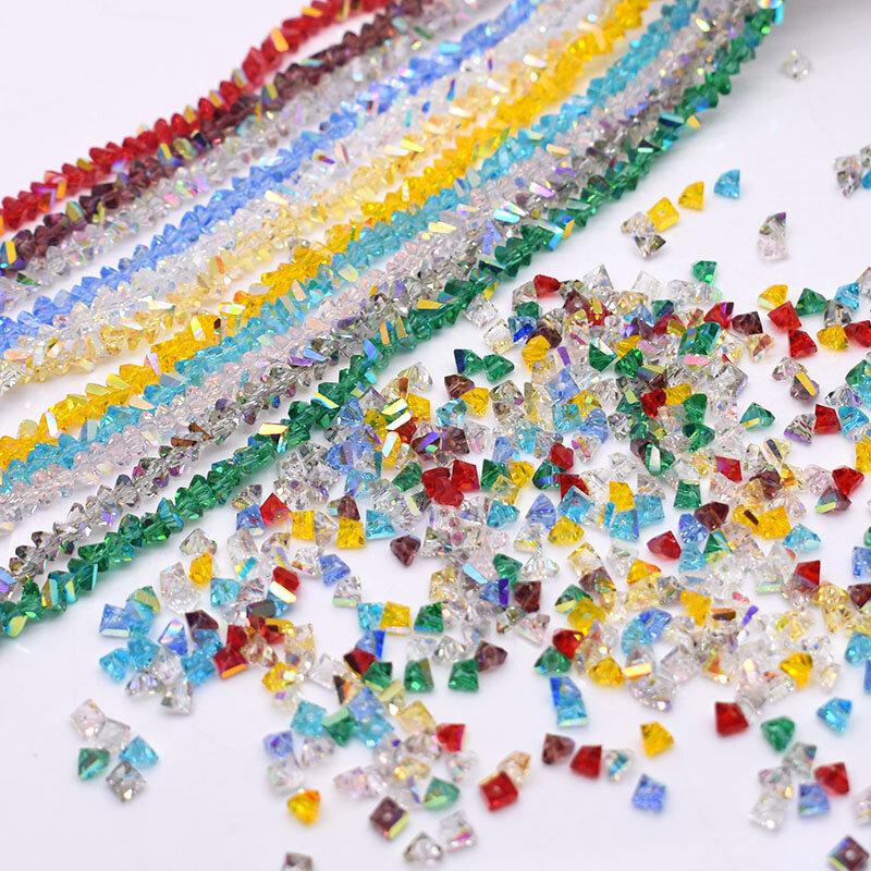 4mm 130pcs High Quality Triangle Crystal Glass Beads Shiny Color Loose Beads For Jewelry Making DIY Earring Necklace