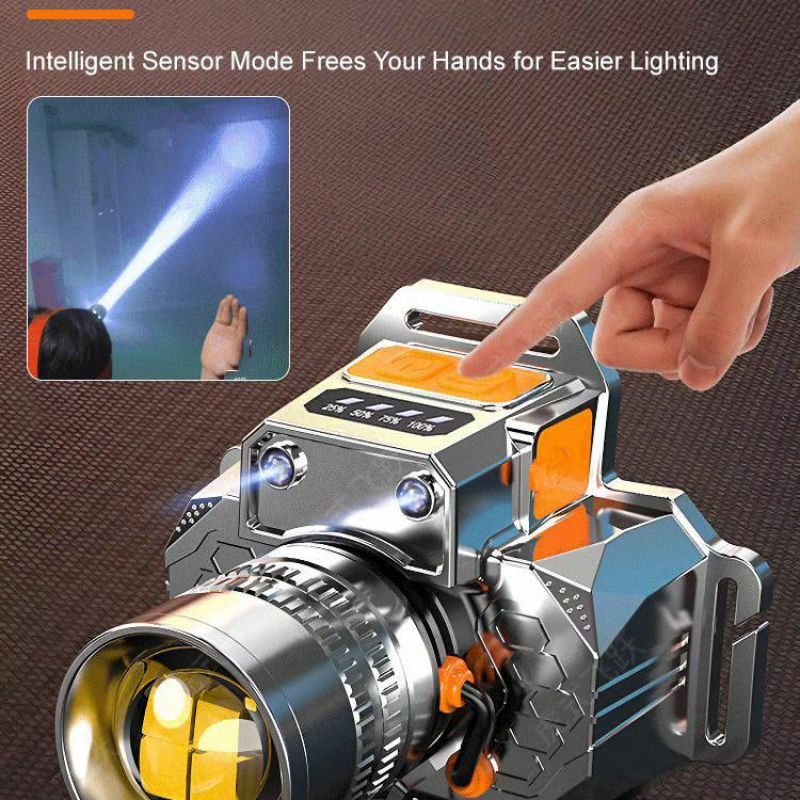 LED Head-Mounted Induction Flashlight, Super Bright, Rechargeable Headlamp, Cool White Headlamp