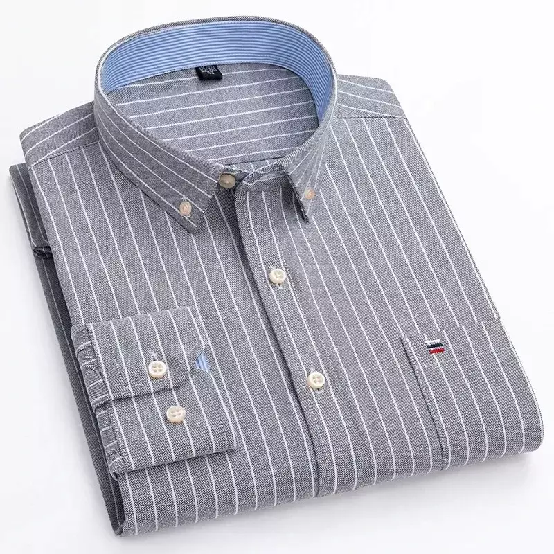 Рубашка мужская оксфордская с длинным рукавом, хлопок, удобная, для дома и путешествий, дизайнерский стиль, размеры 5XL-6XL-7XL, весна-осень
