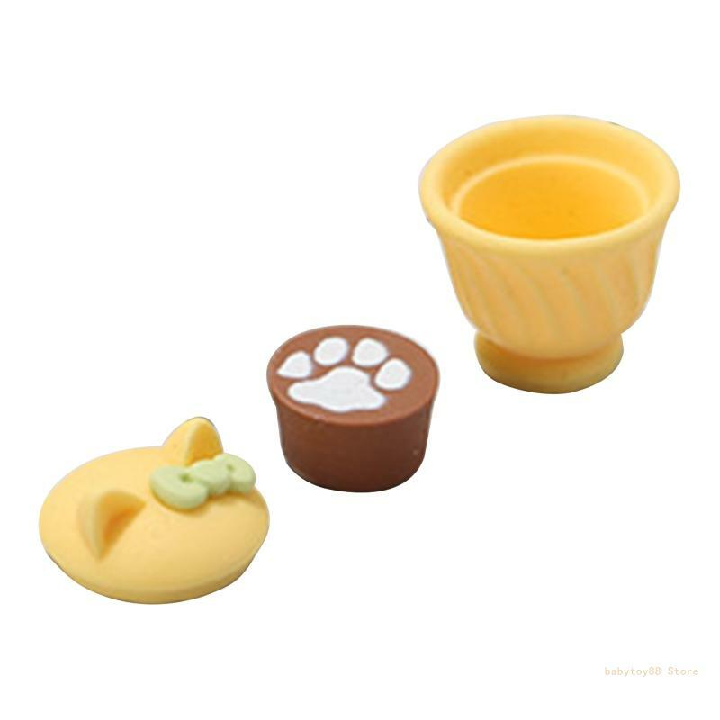Y4UD 3 stks/set Realistische Mini Koffiemok Cup Speelgoed voor w/Deksel voor Kinderen 1/6 1/12 Poppenhuis Pretend voor Spelen Pa
