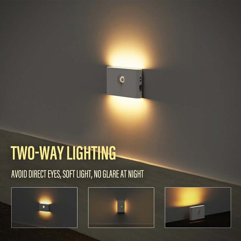 LED Intelligent Sensor Night Light Wireless USB Carregamento Motion Sensor Wall Light para Bedroom Corredor Cabinet Lighting