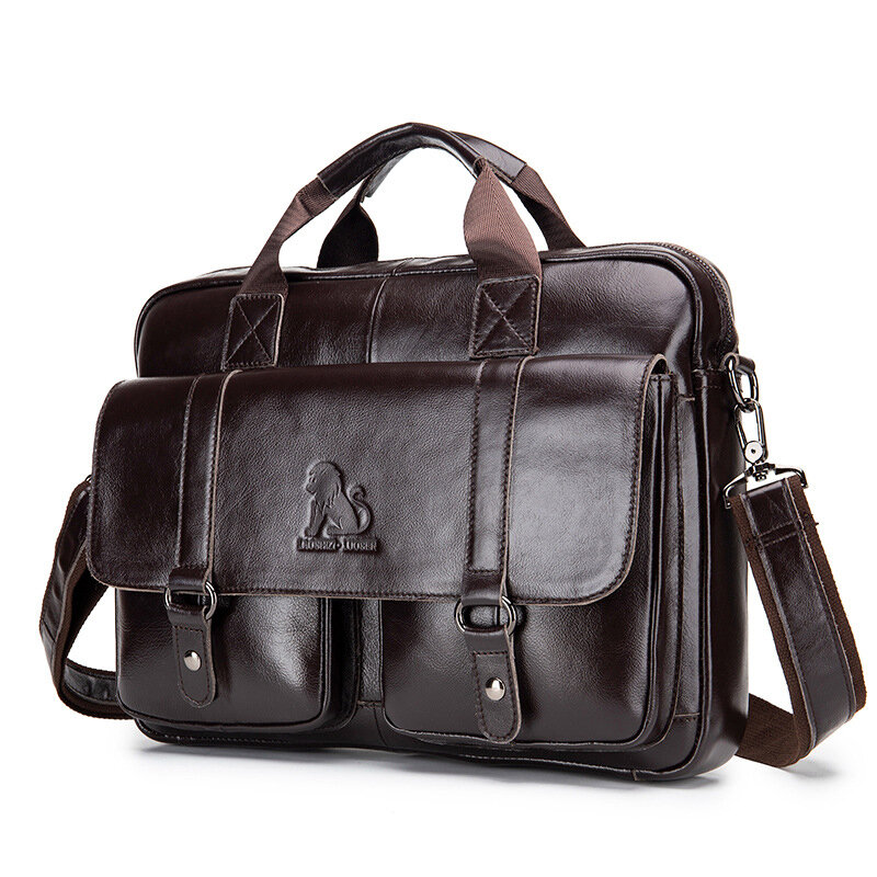 Briefcase for Man Genuine Leather Cowhide Handbag Laptop Office Shoulder Business Work Messenger Portfolio for Document A4 Bag