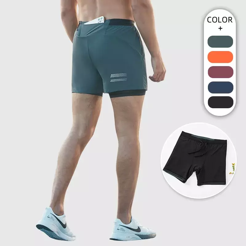 2 in 1 Marathon Shorts Quick Dry Long Distance Running Training Tights Sports Women Men Gym Summer Pockets Lining Breathable