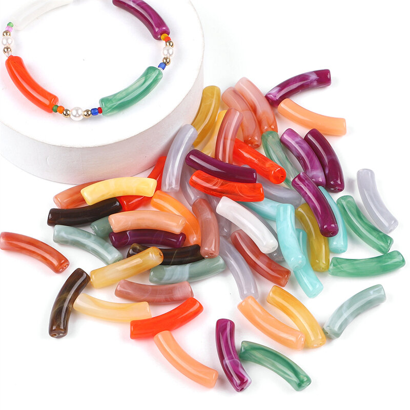 20Pc 32X8Mm Twee-Kleur Goud Poeder Acryl Tube Beads Charm Voor Ketting Armband Oorbel Diy sieraden Maken Bevindingen Accessoires